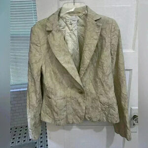 Banana Republic tan‎ floral embroidered tweed wool blazer suit jacket size 12